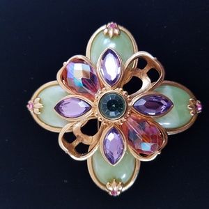 Joan Rivers Green Jade & Purple Brooch